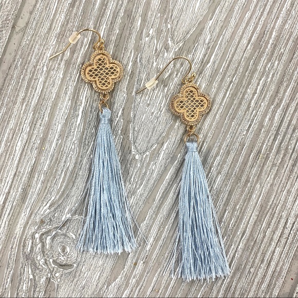 Infinity Raine Jewelry - Steel Gray Tassel Clover Earrings